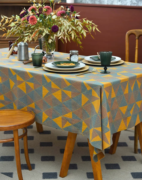 Cotton Triangle Pattern Tablecloth for Kitchen, Extra Large Rectangle Table Covers for Dining Room Table, Square Tablecloth for Coffee Table-Paintingforhome