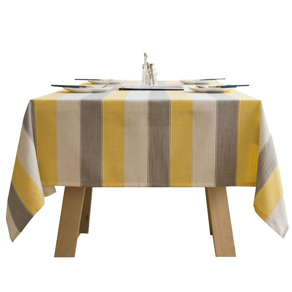 Kitchen Rectangular Table Covers, Yellow Stripe Cotton and Linen Tablecloths, Rectangular Tablecloth for Oval Table, Modern Table Cloths for Dining Room-Paintingforhome