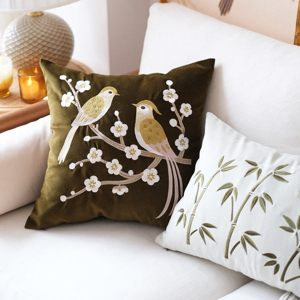Vintage Decorative Pillows, Embroidered birds cushion, Decorative Pillows for Couch, Modern Throw Pillows for Bedroom, Decorative Pillow Arrangement Ideas for Couch-Paintingforhome