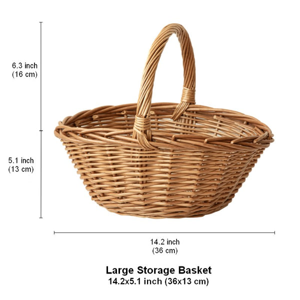 Large Picnic Food Basket with Handle, Lovely Willow Weaving Baskets for Vegetable, Natural Hand-woven Wicker Storage Basket, Natural Fruit Basket, Kitchen Storage Baskets-Paintingforhome