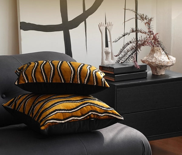 Golden Contemporary Pillows, Abstract Decorative Throw Pillows, Square Modern Throw Pillows for Couch, Large Simple Throw Pillow for Interior Design-Paintingforhome