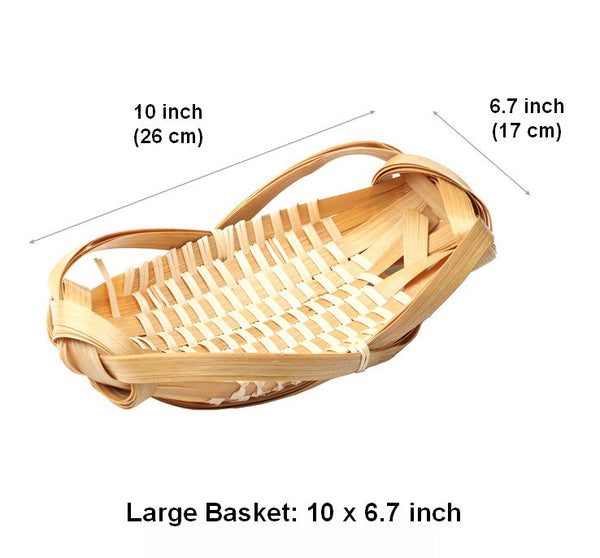 Natural Hand-woven Bamboo Basket, Lovely Cute Picnic Food Basket, Bamboo Basket for Food, Natural Fruit Basket Kitchen Storage Baskets-Paintingforhome