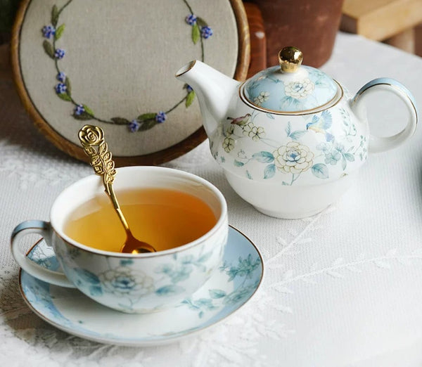 Stackable Teapot and Cup Set, Ceramic Tea Pot with Integrated Cup, Porcelain Teapot with Matching Cup and Saucer in Gift Box, Mother-and-Baby Teapot with Matching Saucer-Paintingforhome