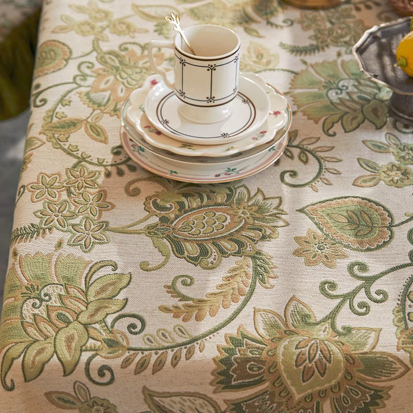 Extra Large Modern Tablecloth Ideas for Dining Room Table, Green Flower Pattern Table Cover for Kitchen, Outdoor Picnic Tablecloth, Rectangular Tablecloth for Round Table-Paintingforhome
