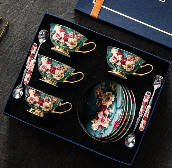 Large Rose Royal Ceramic Cups, Afternoon Porcelain Tea Cup Saucer Set, 6.8 oz Tea Cup and Saucer in Gift Box, Elegant Flower Ceramic Coffee Cups-Paintingforhome