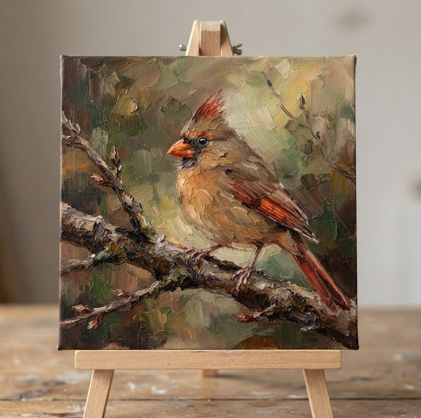 Miniature Wall Art, Northern Cardinal Bird Painting, Hand Painted Canvas Art, Small Art on Canvas, Original Oil Paintings