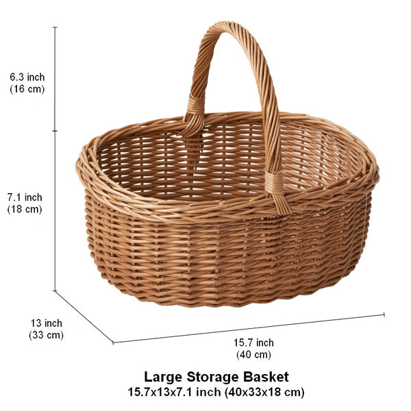 Lovely Willow Weaving Baskets for Vegetable, Large Picnic Food Basket with Handle, Natural Hand-woven Wicker Storage Basket, Natural Fruit Basket, Kitchen Storage Baskets-Paintingforhome