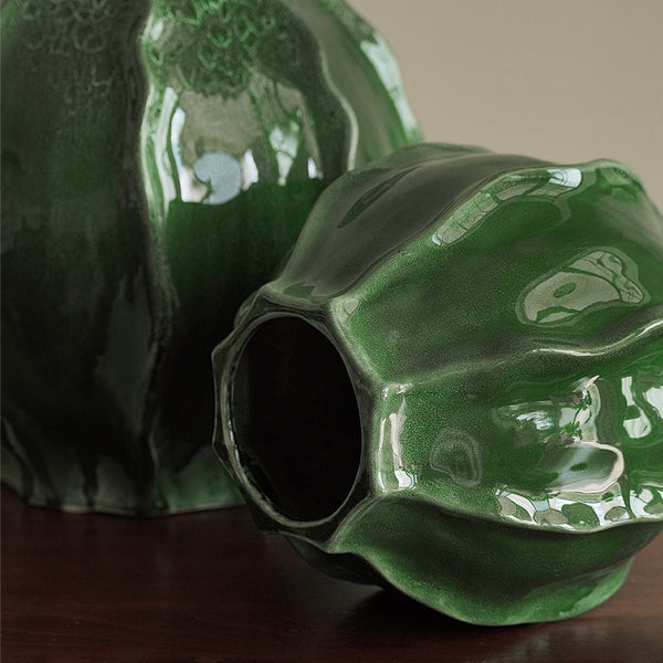 Handmade Modern Flower Vase, Centerpiece Ceramic Bouquet Vases, Large Contemporary Vases on Dining Table, Green Porcelain Vases for Modern Home Decor-Paintingforhome