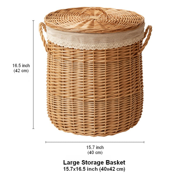 Hand-woven Wicker Storage Basket for Clothes, Large Round Storage Basket for Clothes, Willow Weaving Baskets for Clothes, Extra Large Kitchen Storage Baskets-Paintingforhome