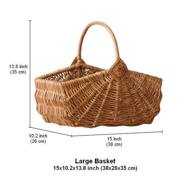 Large Picnic Food Basket with Handle, Natural Hand-woven Wicker Storage Basket, Lovely Willow Weaving Baskets for Vegetable, Natural Fruit Basket, Kitchen Storage Baskets-Paintingforhome