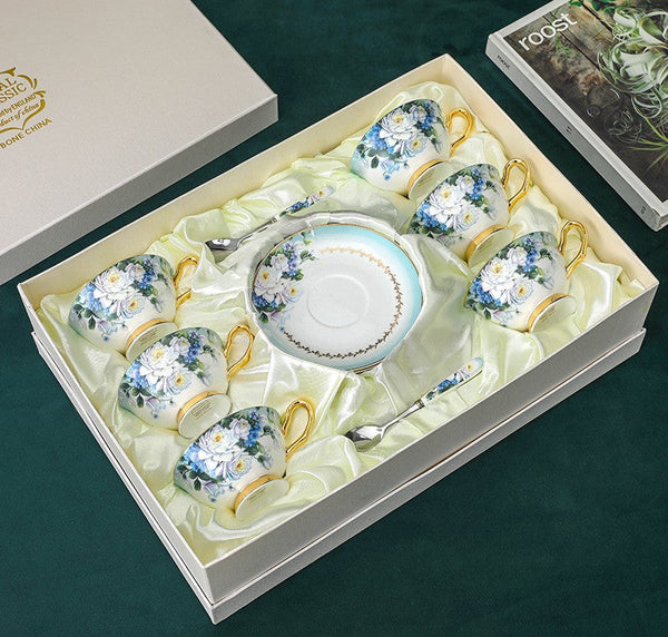 Elegant British Ceramic Coffee Cups, Unique Tea Cup and Saucer in Gift Box, Royal Bone China Porcelain Tea Cup Set, Rose Flower Pattern Ceramic Cups-Paintingforhome