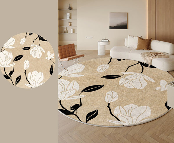 Modern Round Rugs under Coffee Table, Circular Rugs for Dining Table, Abstract Contemporary Rugs for Bedroom, Modern Cream Color Rugs for Living Room-Paintingforhome