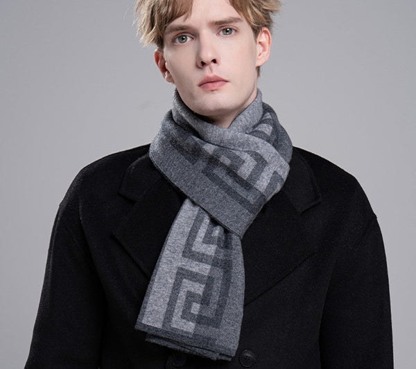 Gray Thick Wool Scarf, Black Business Formal Men Scarf Styles, Wool Scarf for Gentleman, Men's Winter Scarf, Casual Scarf Men, Men's Wool Scarf Winter, Red Fashion Scarf-Paintingforhome
