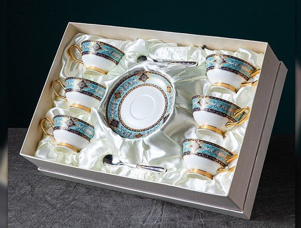 Unique Tea Cup and Saucer in Gift Box, Elegant British Ceramic Coffee Cups, Bone China Porcelain Tea Cup Set for Office-Paintingforhome