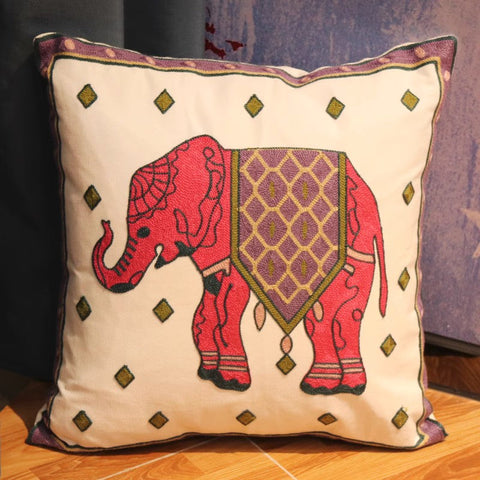 Cotton Decorative Pillows, Elephant Embroider Cotton Pillow Covers, Farmhouse Decorative Sofa Pillows, Decorative Throw Pillows for Couch-Paintingforhome