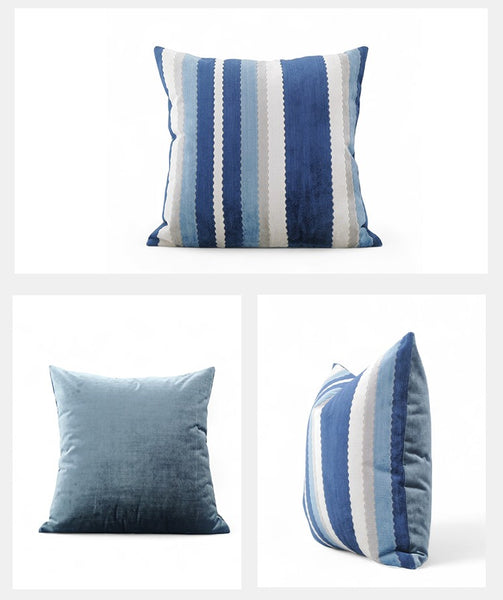 Contemporary Square Modern Throw Pillows for Couch, Large Abstract Blue Decorative Throw Pillows, Simple Throw Pillow for Interior Design, Modern Sofa Pillows-Paintingforhome