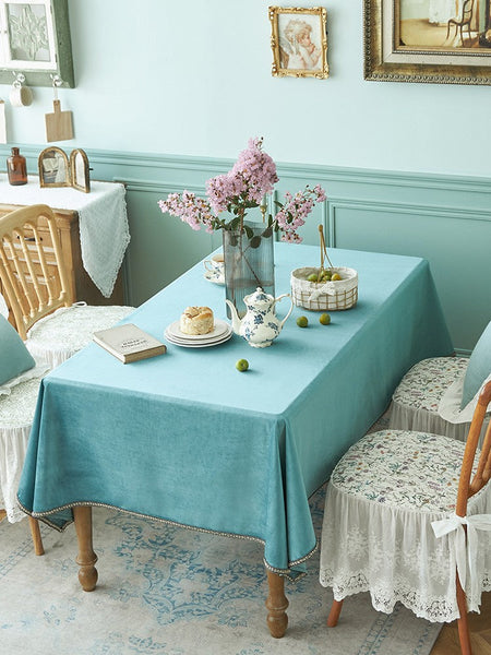 Ramie Velvet Rectangle Tablecloth for Home Decoration, Blue Square Tablecloth for Round Table, Modern Blue Table Cloth for Dining Room Table-Paintingforhome