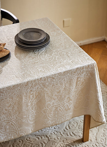 Simple Modern Rectangle Tablecloth for Dining Room Table, Cotton and Linen Flower Pattern Table Covers for Round Table, Square Tablecloth for Kitchen-Paintingforhome