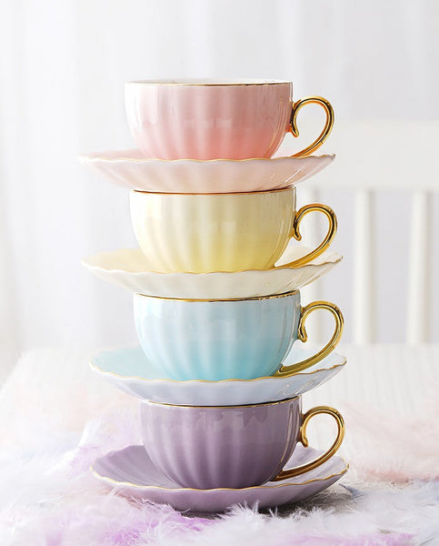 Beautiful British Tea Cups, Unique Traditional Afternoon Tea Cup and Saucer, Elegant Ceramic Coffee Cups, Royal Porcelain Tea Cup Set-Paintingforhome
