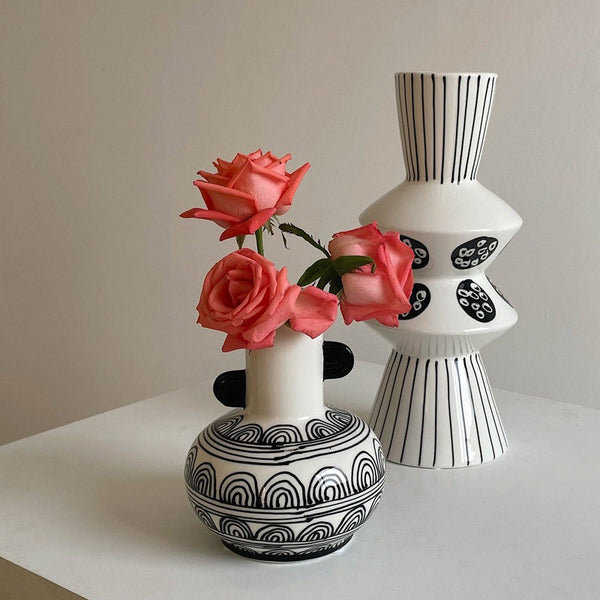 Geometric Porcelain Flower Vases, Handmade Water Holding Flower Vases, Ceramic Bud Vases, Small Flower Vases on Table-Paintingforhome