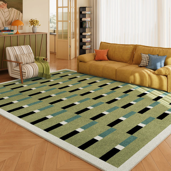 Mid Century Modern Rugs, Green Geometric Contemporary Rugs, Modern Living Room Rug Ideas, Colorful Area Rugs for Dining Room-Paintingforhome