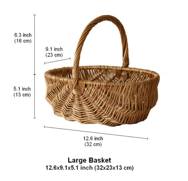 Natural Fruit Basket, Kitchen Storage Baskets, Natural Hand-woven Wicker Storage Basket, Large Picnic Food Basket with Handle, Lovely Willow Weaving Baskets for Vegetable-Paintingforhome