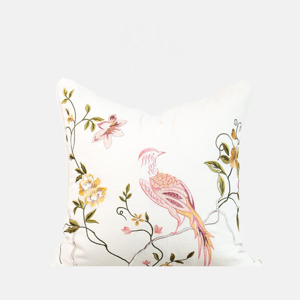 Living Room Decorative Pillows, Modern Decorative Cushions, Decorative Pillows for Bed, Decorative Pillow Arrangement Ideas for Interior Design, Embroidered Floral Bird Pattern Pillow Covers-Paintingforhome
