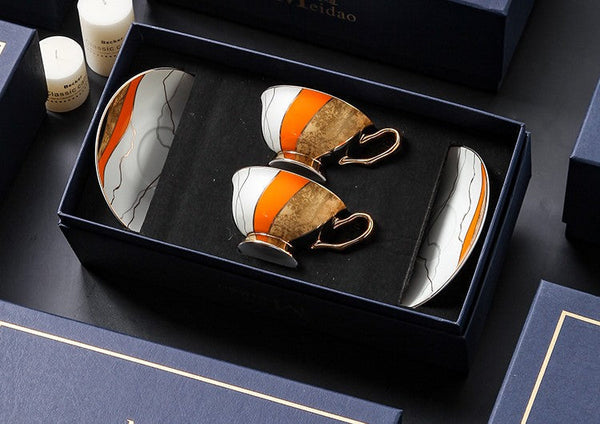 Elegant Royal Ceramic Coffee Cups, 6.8 oz Tea Cup and Saucer in Gift Box as Birthday Gift, Beautiful British Tea Cups, Creative Porcelain Tea Cup Set-Paintingforhome