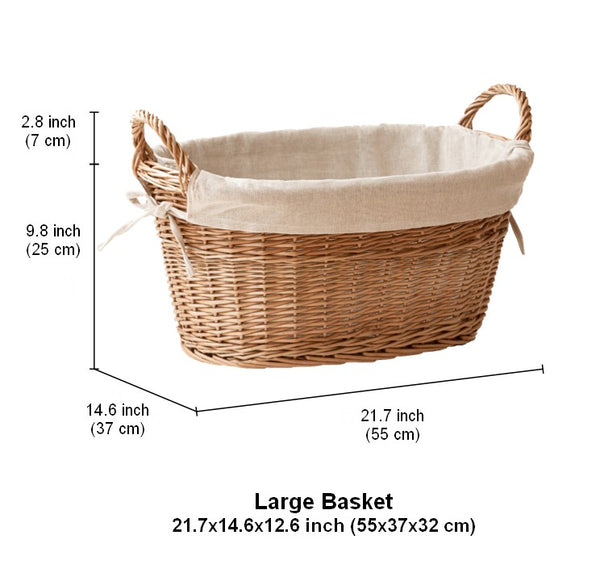 Large Kitchen Round Storage Baskets, Large Food Storage Basket with Handle, Natural Hand-woven Wicker Storage Basket for Clothes, Willow Weaving Baskets for Toys-Paintingforhome
