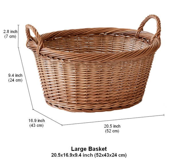 Willow Weaving Baskets for Vegetable, Natural Fruit Basket, Kitchen Storage Baskets, Large Picnic Food Basket with Handle, Natural Hand-woven Wicker Storage Basket-Paintingforhome