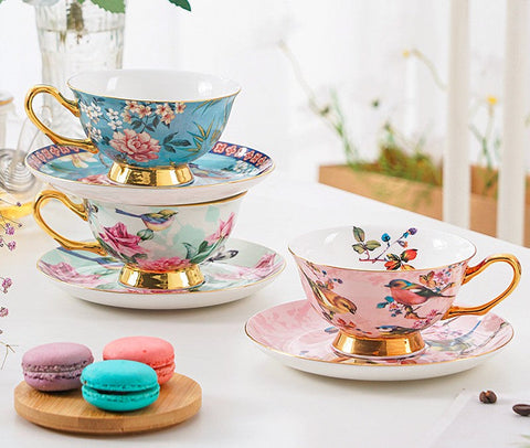 Unique Afternoon Tea Cups and Saucers in Gift Box, Royal Bone China Porcelain Tea Cup Set, Elegant Flower Pattern Ceramic Coffee Cups, Beautiful British Tea Cups-Paintingforhome