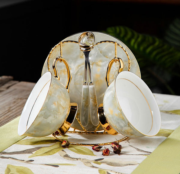 Elegant Ceramic Coffee Cups, 6.8 oz Tea Cup and Saucer in Gift Box as Birthday Gift, Beautiful British Tea Cups, Royal Porcelain Tea Cup Set-Paintingforhome