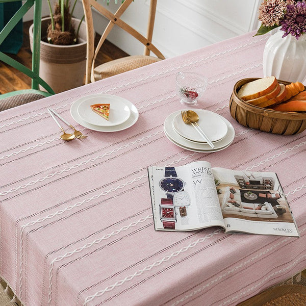 Kitchen Rectangular Table Covers, Rectangular Tablecloth for Oval Table, Modern Pink Table Cloths for Dining Room, Farmhouse Cotton and Linen Table Cloth-Paintingforhome