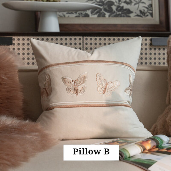 Modern Decorative Pillows for Bedroom, Decorative Pillow Arrangement Ideas for Couch, Embroidered Butterfly Pillow Covers, Large Decorative Throw Pillows for Living Room-Paintingforhome