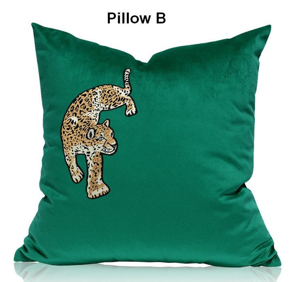 Modern Sofa Pillows, Green Decorative Pillows for Living Room, Contemporary Throw Pillows, Cheetah Decorative Cushion-Paintingforhome