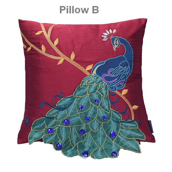 Embroider Peacock Cotton and linen Pillow Cover, Beautiful Decorative Throw Pillows, Decorative Sofa Pillows, Decorative Pillows for Couch-Paintingforhome