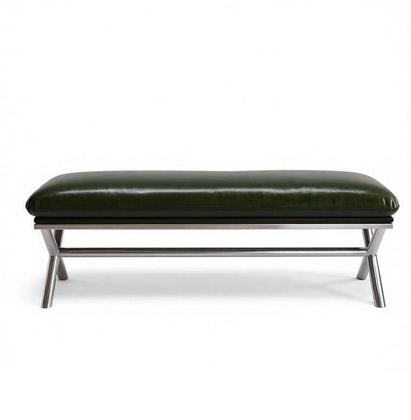 Contemporay Bedroom Bench, Luxury Genuine Leather Entry Bench, Upholstered Shoe Bench, Narrow Entryway Bench, Modern Shoe Changing Ottoman, Mid-Century Hall Bench-Paintingforhome