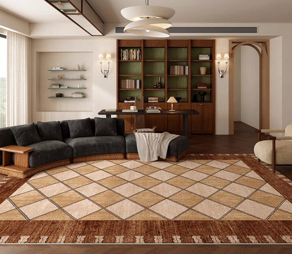 Geometric Contemporary Modern Rugs Next to Bed, Large Abstract Rugs for Living Room, Mid Century Large Modern Area Rugs-Paintingforhome