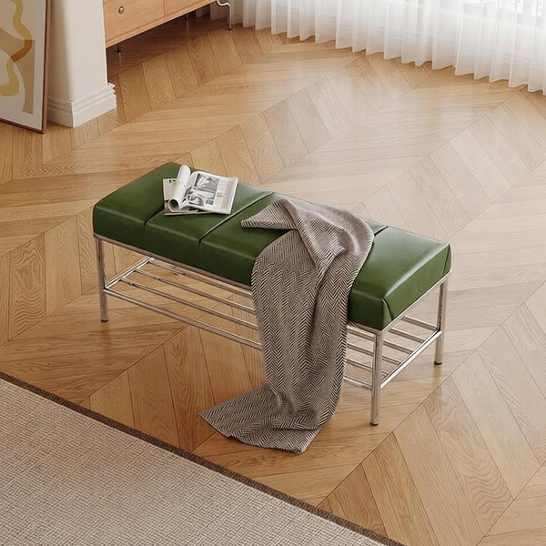Contemporay Shoe Bench, Minimalist Genuine Leather Entry Bench, Upholstered Bedroom Bench, Narrow Entryway Bench, Modern Shoe Changing Ottoman, Mid-Century Hall Bench-Paintingforhome