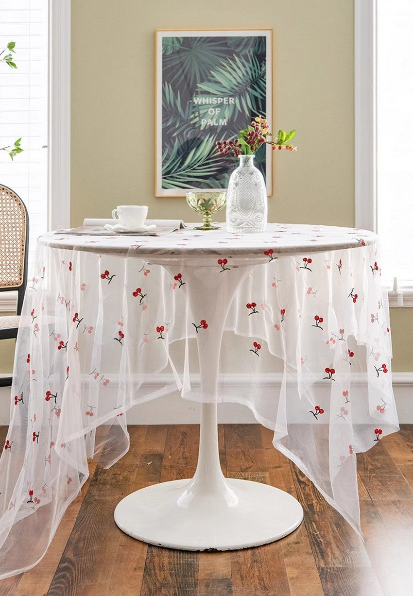 Extra Large Rectangular Tablecloth for Oval Table, Rectangular Table Covers for Coffee Table, Cherry Lace Tablecloths, Lace Embroidered Table Covers-Paintingforhome