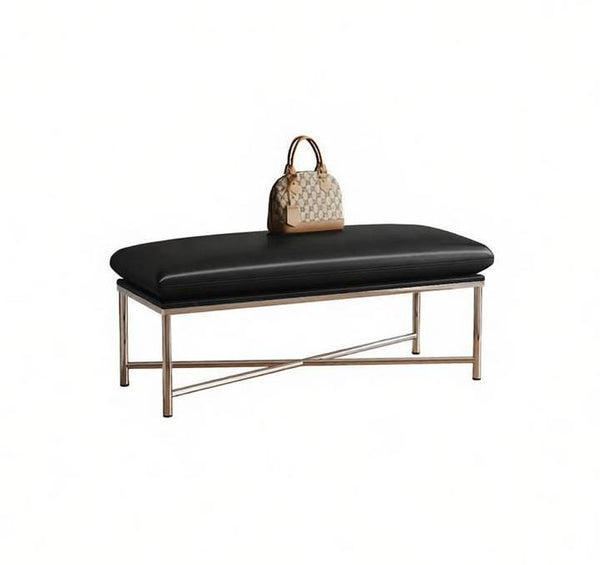 Modern Shoe Changing Ottoman, Upholstered Shoe Bench, Contemporay Bedroom Bench, Narrow Entryway Bench, Mid-Century Hall Bench, Luxury Genuine Leather Entry Bench-Paintingforhome