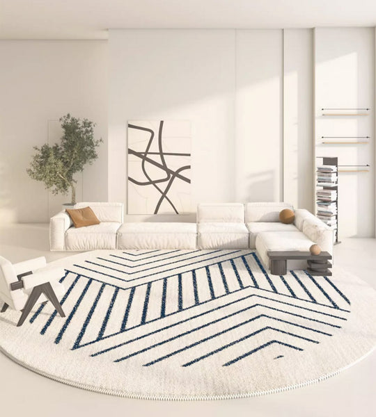 Thick Round Rugs for Dining Room, Abstract Contemporary Round Rugs for Bedroom, Geometric Modern Rug Ideas for Living Room-Paintingforhome