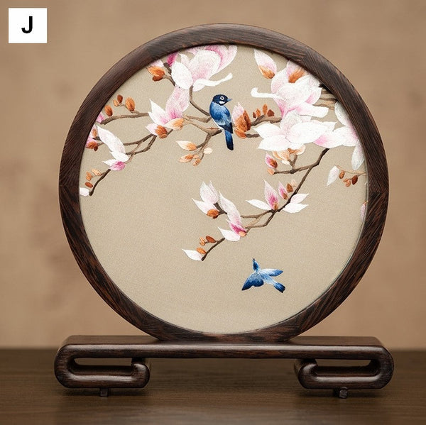 Exclusive Business Present, Flower and Bird Embroidered Decor, Unique Birthday Gift, Traditional Chinese Suzhou Embroidery Ornament, Premium Souvenir-Paintingforhome