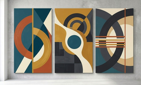 Geometric Abstract Paintings, Multi Panel Canvas Art, Extra Large Group Paintings for Living Room, Hand Painted Artwork