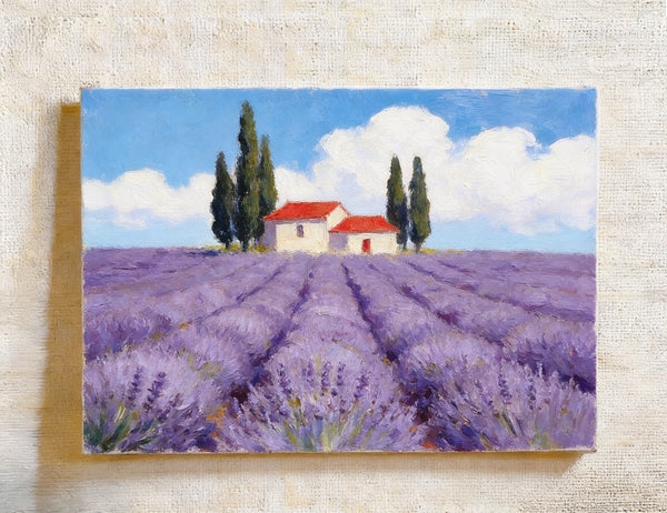 Original Landscape Paintings, Sunny Lavender Village View, Small Canvas Wall Art Paintings, Buy Original Oil Paintings Online, Hand Painted Canvas Art-Paintingforhome