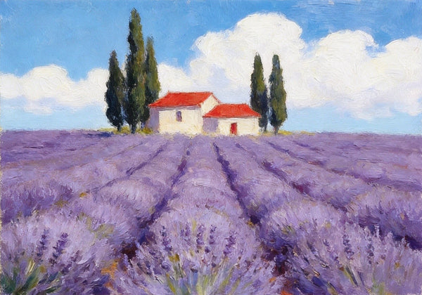 Original Landscape Paintings, Sunny Lavender Village View, Small Canvas Wall Art Paintings, Buy Original Oil Paintings Online, Hand Painted Canvas Art-Paintingforhome