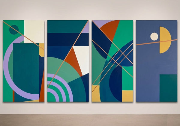 Blue Modern Contemporary Paintings, Geometric Abstract Paintings, Hand Painted Canvas Art, Multi Panel Wall Painting