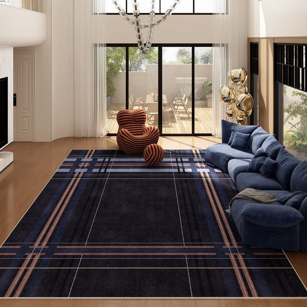 Geometric Modern Rug Placement Ideas for Dining Room, Abstract Blue Contemporary Modern Rugs for Living Room, Large Modern Rugs for Bedroom-Paintingforhome