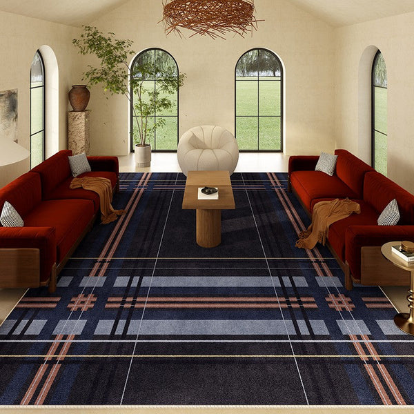 Geometric Modern Rug Placement Ideas for Dining Room, Abstract Blue Contemporary Modern Rugs for Living Room, Large Modern Rugs for Bedroom-Paintingforhome