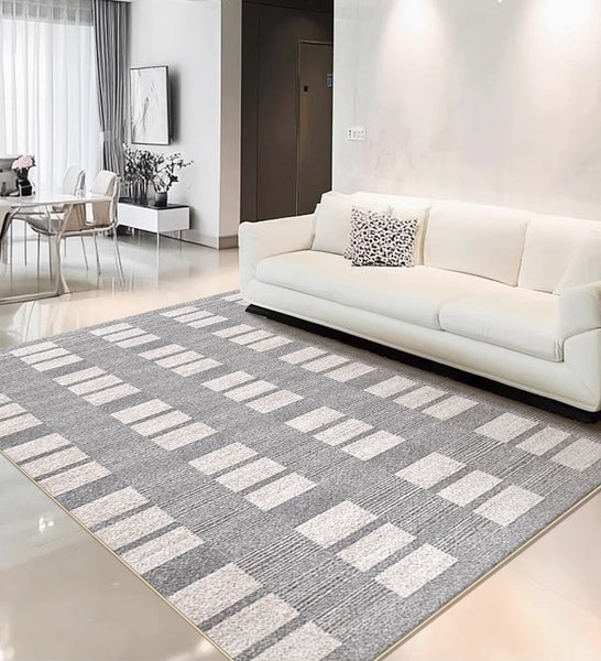 Modern Floor Rugs for Bedroom, Dining Room Floor Rug, Large Gray Floor Rugs for Living Room, Extra Large Geometric Modern Rugs for Office-Paintingforhome